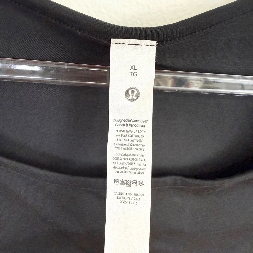 Lululemon Cap-Sleeve Henley T-Shirt Black Pima Cotton Fitted Top NWT XL